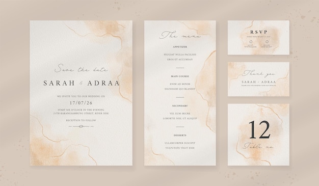 Abstract watercolor wedding invitation template set of wedding stationery luxury card and poster background