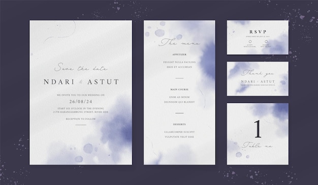 Abstract watercolor wedding invitation template set of wedding stationery luxury card and poster background