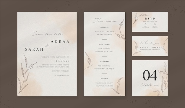 Vector abstract watercolor wedding invitation template set of wedding stationery luxury card and poster background