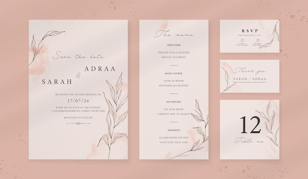 Vector abstract watercolor wedding invitation template set of wedding stationery luxury card and poster background