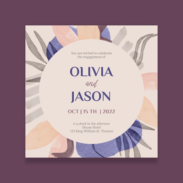 Vector abstract watercolor wedding invitation