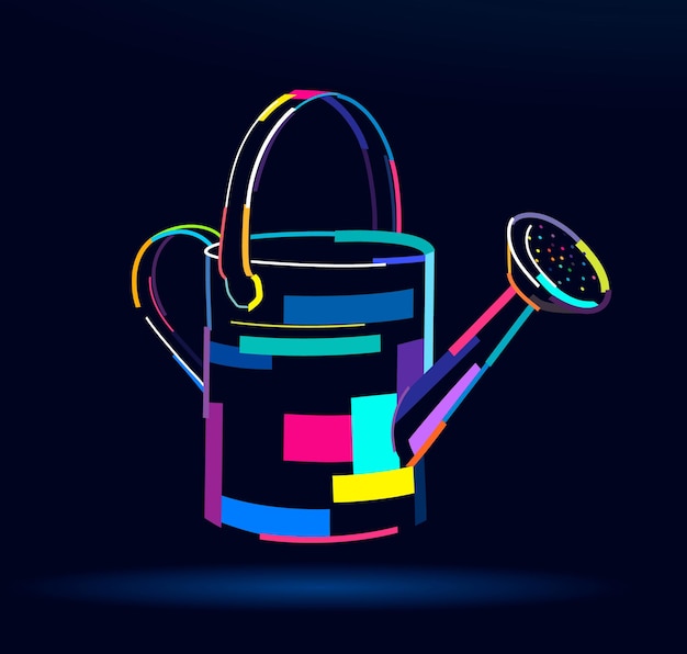 Abstract watering can for watering flowers from multicolored paints Colored drawing