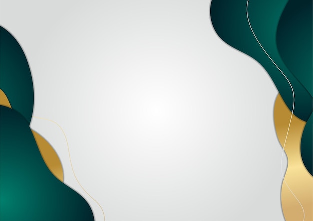 金と緑の色の抽象的な波の背景。豪華でエレガントな背景。抽象的なテンプレートデザイン。プレゼンテーション、バナー、表紙、名刺のデザイン