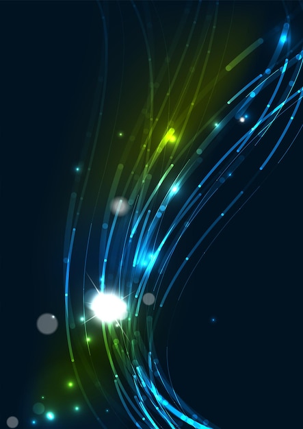 Abstract wave color glowing lines in dark space with stars and light effects