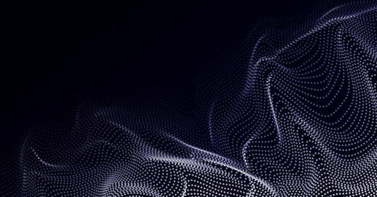 Vector abstract wave design element array of glowing dots wave shape floating abstract particle shapes