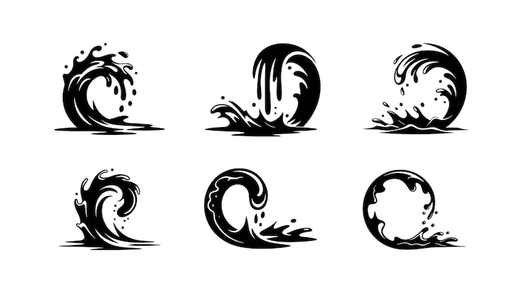 Vector abstract wave designs in black and white