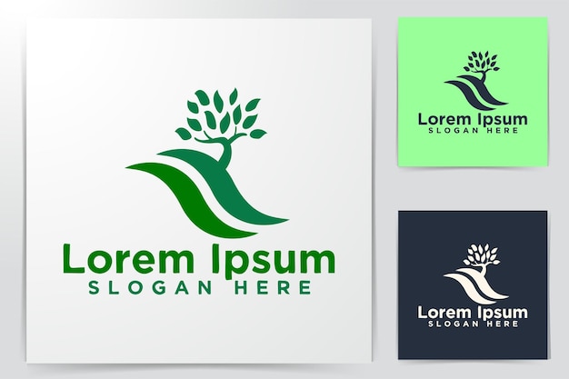 Абстрактная волна, дизайн логотипа зеленого дерева, векторные иллюстрации