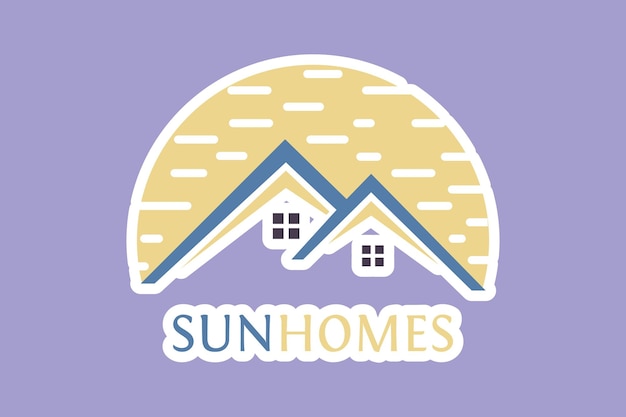 Abstract wave and house home sticker logo design creative modern beach property sticker design icon