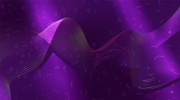 Abstract wave mesh on geometry shape on purple