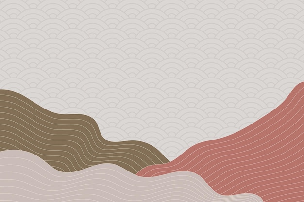 기하학적 일본 패턴과 물결 모양의 줄무늬가 있는 추상 웨이브 스타일 배경