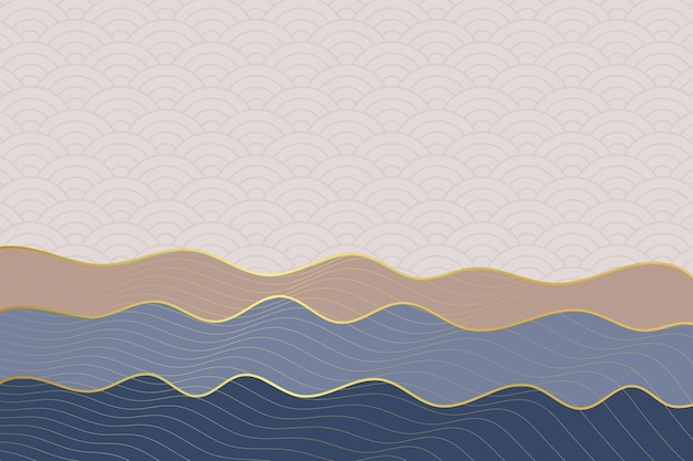 Abstract wave style background with geometric japanese pattern and wavy striped lines