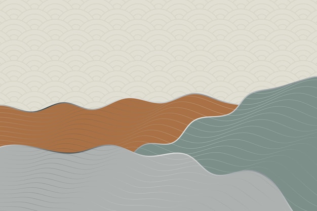 幾何学的な日本のパターンと波状の縞模様の抽象的な波スタイルの背景