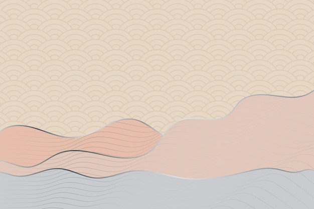 기하학적 일본 패턴과 물결 모양의 줄무늬가 있는 추상 웨이브 스타일 배경