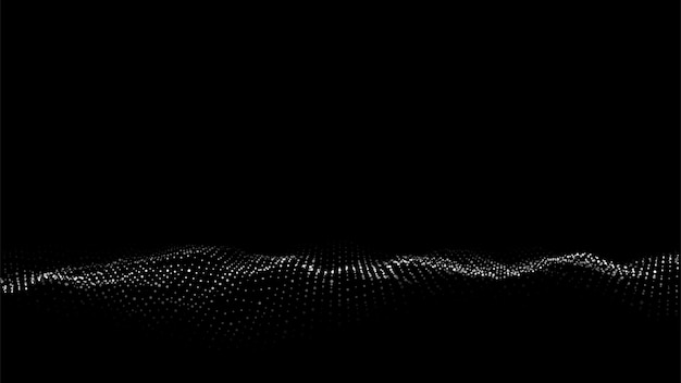 黒い背景に光を放つ抽象的な波 移動する点と線の科学的な背景 ネットワーク接続技術 粒子のデジタル構造 ベクトルイラスト