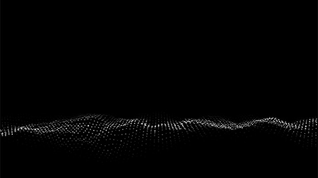 Abstract wave with light on black background Science background with moving dots and lines Network connection technology Digital structure with particles Vector illustration