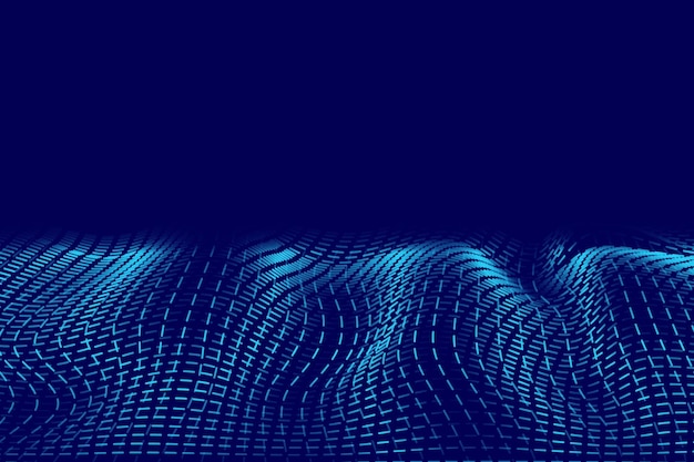 Abstract wave with moving dots flow of particles cyber technology illustration background