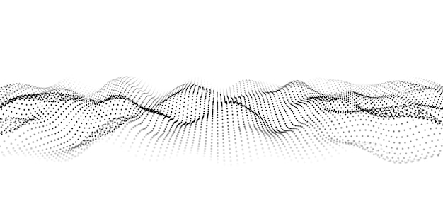 Abstract wave with moving dots Flow of particles Cyber technology illustration