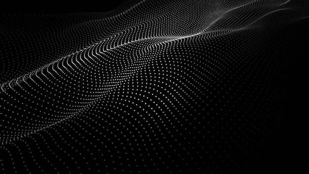 Vector abstract wave with moving dots flow of particles vector cyber technology illustration