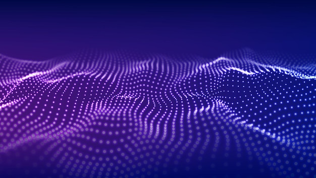 abstract wave with moving dots flow of particles vector cyber technology illustration