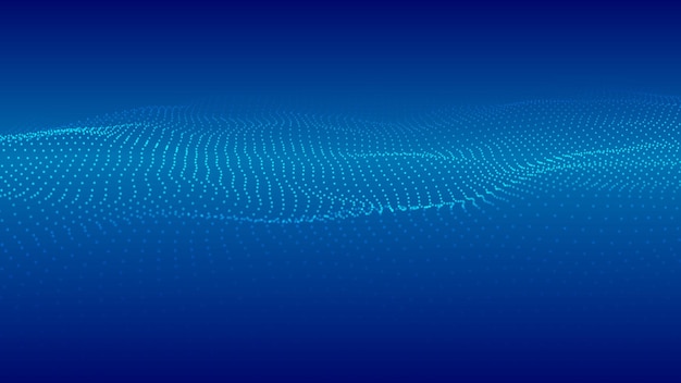 Abstract wave with moving dots Flow of particles Vector cyber technology illustration