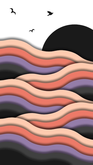 Abstract waves background with papercut style