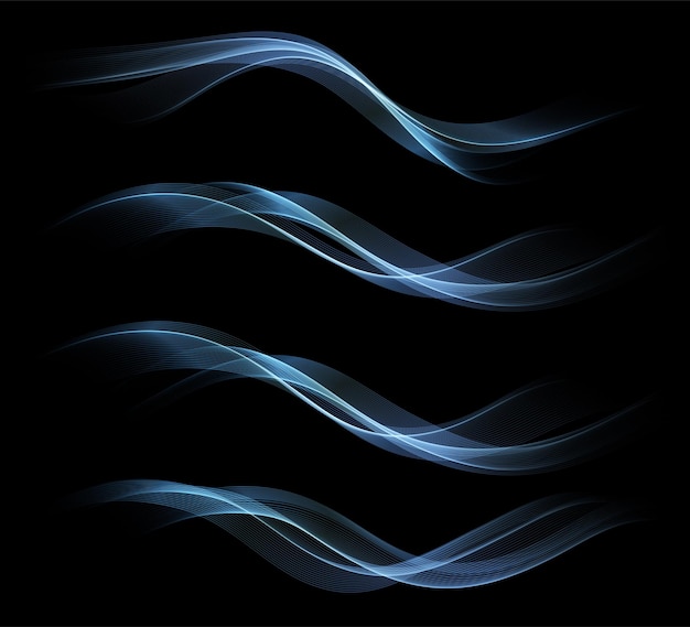 Vector abstract waves shiny moving lines design element on dark background for gift greeting card and disqo