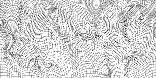 白い背景の上の抽象的な波状の3dメッシュ幾何学的な動的波3D技術ワイヤーフレームベクトル図