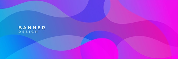 Abstract wavy curve wide geometric banner design in pink and blue gradient color