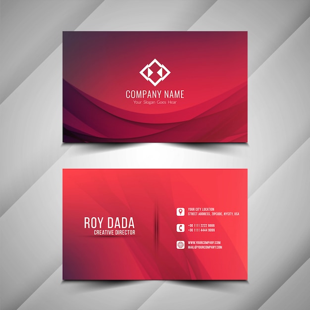 Vector abstract wavy elegant red business card design