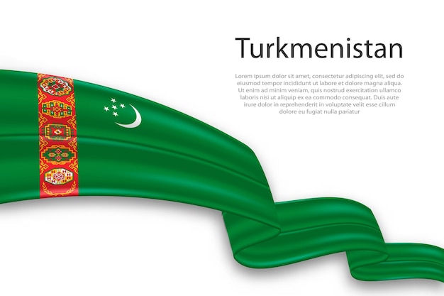 Abstract Wavy Flag of Turkmenistan on White Background