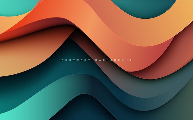 Abstract wavy papercut background orange and green gradient dimension layers