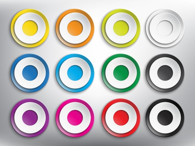 Vector abstract   web buttons set of 12. blank round paper buttons. isolated