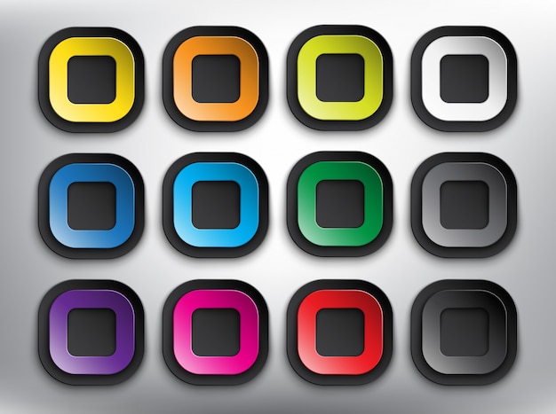 Набор абстрактных веб-кнопок 12. Пустые круглые квадратные кнопки. Изолированные