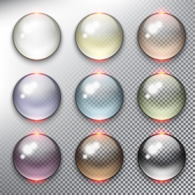 Vector abstract   web buttons set of 9. circle glass buttons. isolated