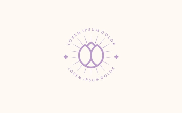 Vector abstract wellness logo. lotus line art with sunburst isolated on white background. usable for nature, cosmetics, healthcare and beauty logos. flat vector logo design template element.