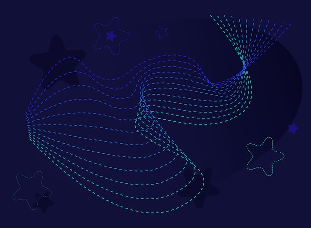 Abstract whale shaped wave floating on blue sky Vector horizontal background with neon shapes