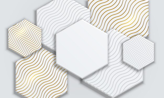 Abstract white and golden geometric hexagonal shape overlapping background vector illustration