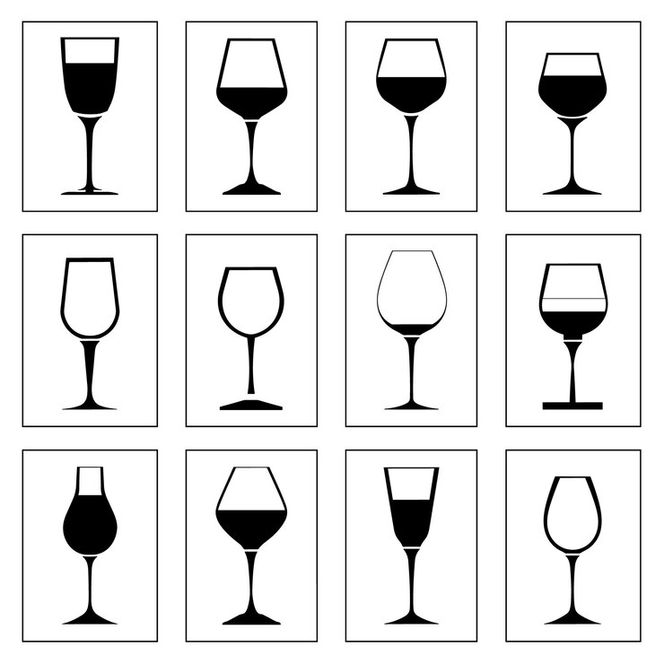 Vector abstract wine glass icons grid zwart-wit vectorontwerp