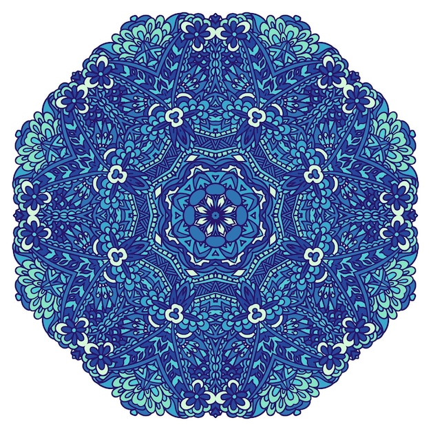 Abstract winter blue doodle geometric arabesque mandala winter snowflake style medallion rosette