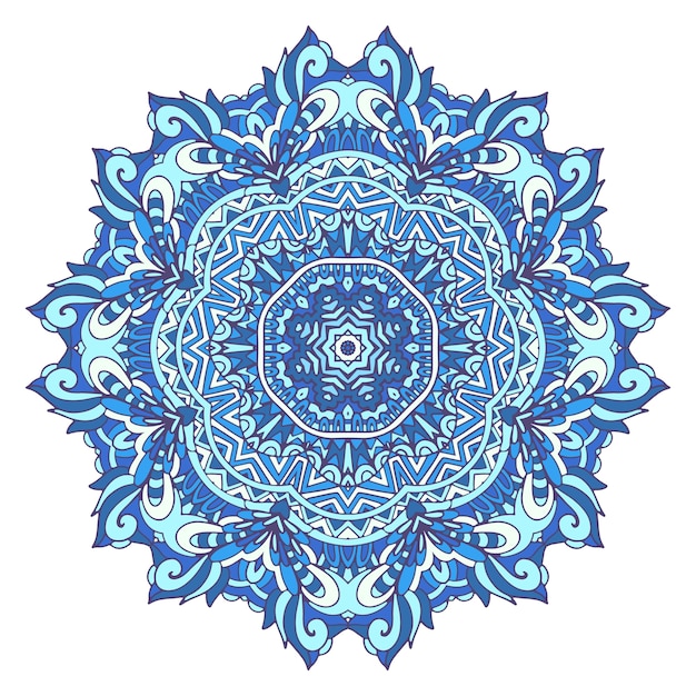 Mandala arabesco geometrico etnico blu di inverno astratto.