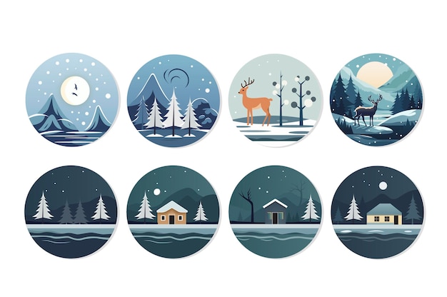 Vector abstract winter landscape vector set