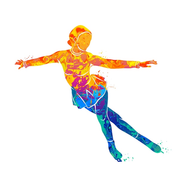 Abstract winter sport Figure skating girl from splash of watercolors