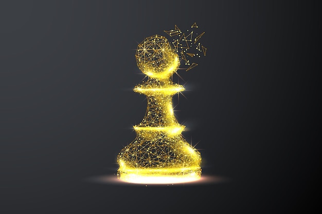 Абстрактная каркасная пешка шахматной фигуры в низкополигональном искусстве Бизнес 3D векторный полигональный фон