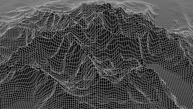 Vector abstract wireframe landscape on dark background technology vector grid digital futuristic wave