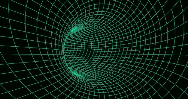 抽象的なワイヤー フレーム トンネル光科学ワームホール ベクトル 3 D ポータル グリッド未来的なファンタジー ファネル