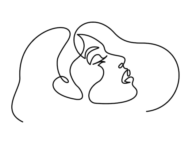 Abstract woman face profile one line drawing hand drawn outline illustration continuous one line