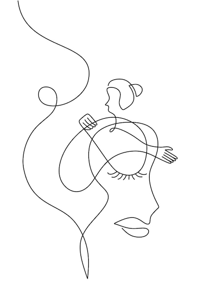 Abstract woman line art minimalist with surreal face