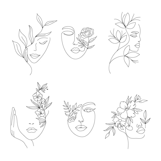 Vettore disegno astratto di arte della linea del fronte delle donne con il fiore