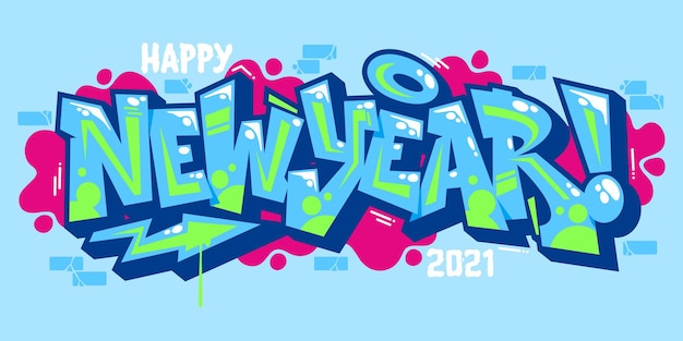 Abstract Word New Year Graffiti Style Font Lettering Vector Illustration Art