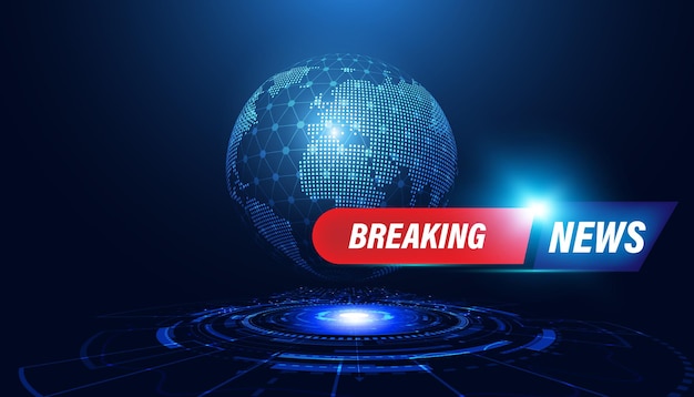 Vector abstract world circle breaking news concept background urgent news coverage latest news on a blue background